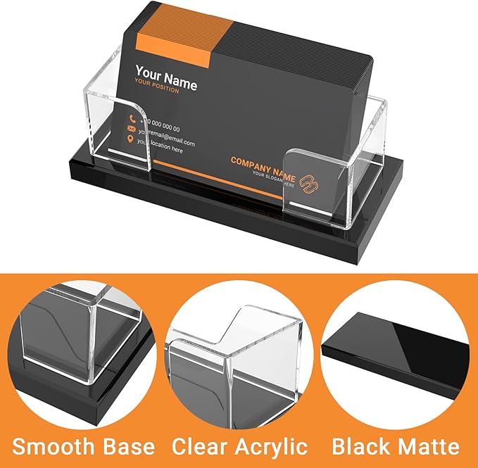 LUGUNU Business Card Holder for Desk 2 Pack – Clear Acrylic Card Display Stand Holds 100 Cards, Office Desktop Organizer(4.5x1.9x1.6inches)