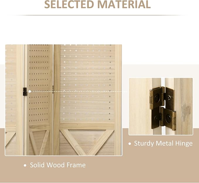 NicBex Room Divider 4 Panel Room Dividers with Pegboard Design Partition Room Dividers and Folding Privacy Screens 4.7 FT Wall Divider for Home, Office, Room Separation,59.75"W x 0.75"D x 57"H,Natural