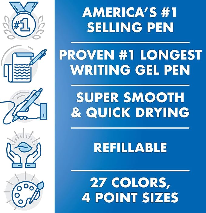 G2 Retractable Premium Gel Ink Roller Ball Pens Extra Fine Point (.5mm) Black/Blue Ink 5 pack; Refillable & Premium Comfort Grip Bundle with Plastic Reusable Pouch