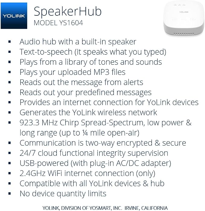 YoLink Water Leak Detection Starter Kit, w/SpeakerHub Audio/Talking Hub & Water - Image 3