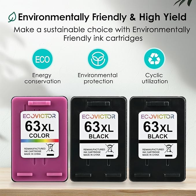 63XL Ink Cartridges Replacement for HP Ink 63 XL (2 Black and 1 Color Combo 3-Pack) for HP63 HP63XL 3830 4650 4520 4512 4510 4652 4655 5200 5255 5252 5258 3630 3632 2132 1112 2130 Printer