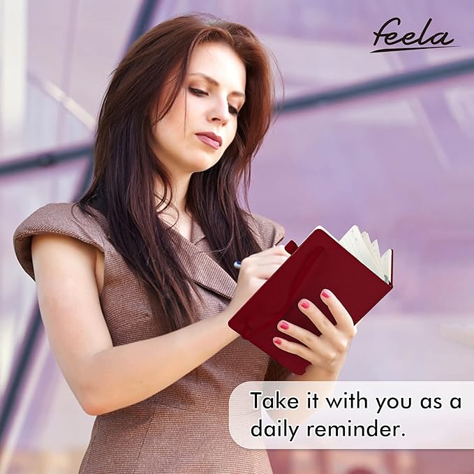 feela 3 Pack Notebooks Journals Bulk with 3 Black Pens, A5 Hardcover Notebook Classic Ruled Lined Journal Set with Pen Holder for Work Business Journaling Note Taking, 120 GSM, 5.1”x8.3”, Wine