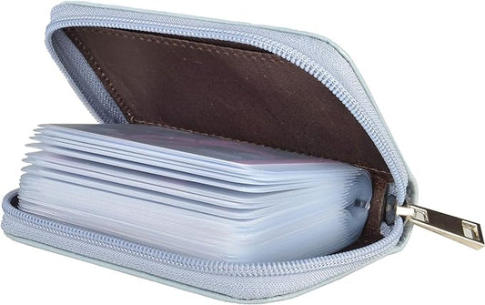 Easyoulife Genuine Leather Credit Card Holder Zipper Wallet With 26 Card Slots