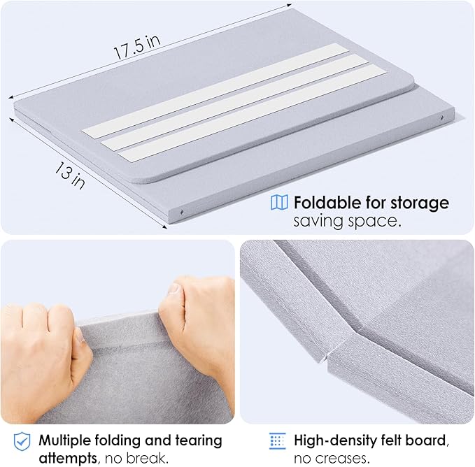 MaxGear Bulletin Board 35" x 17.5", Foldable Small Felt Board Vision Board Supplies, Cork Board for Office, Home, School, Pin Boards for Walls Decorative Picture Framed Display Board Gray