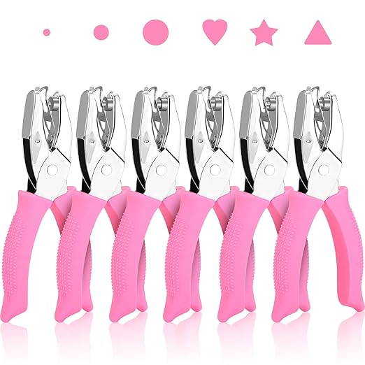 6 Pcs Hole Punch Set for Crafts - 1/16" 1/8" 1/4" Shapes (Circle, Heart, Star, Triangle) with Soft-Grip Handles | Paper Puncher for Binders, Scrapbooking, School, Card Making