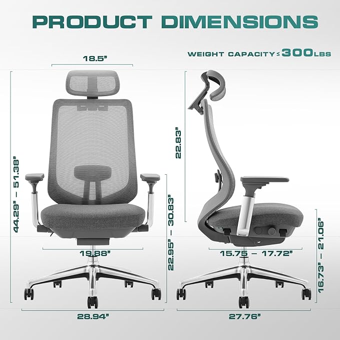 COLAMY Ergonomic Mesh Office Chair, High Back Office Chair, Computer Executive Desk Chair with Lumbar Support,Adjustable Headrest and 4D Arms, Slide Seat, Tilt Lock-Darkgrey New
