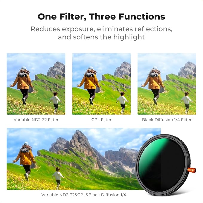 K&F CONCEPT 43mm Black Diffusion Mist Effect 1/4 & Variable ND2-32 & Circular - Image 3