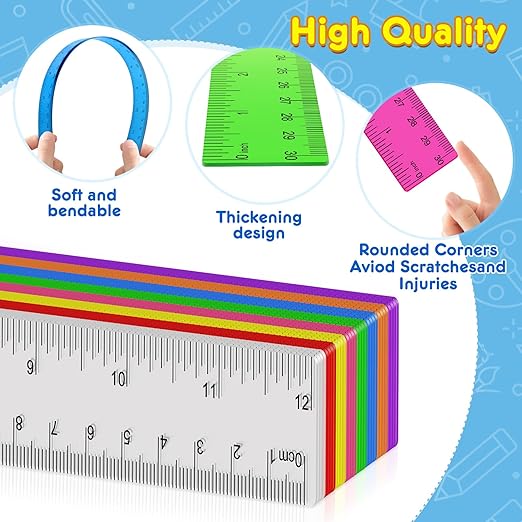 312 Pack Plastic Ruler Bulk, 12 Inch Plastic Ruler in Assorted Colors, Clear Rulers with Inches and Centimeters, Transparent Rulers Bulk for Kids Back to School, Classroom, Office, Home Supplies
