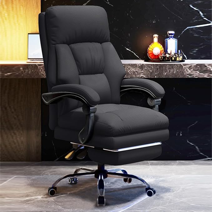 Executive Office Chair Comfortable Desk Chairs with Foot Rest High Back Computer Gaming Chairs Reclining PU Leather Swivel Work Chair for Home Office