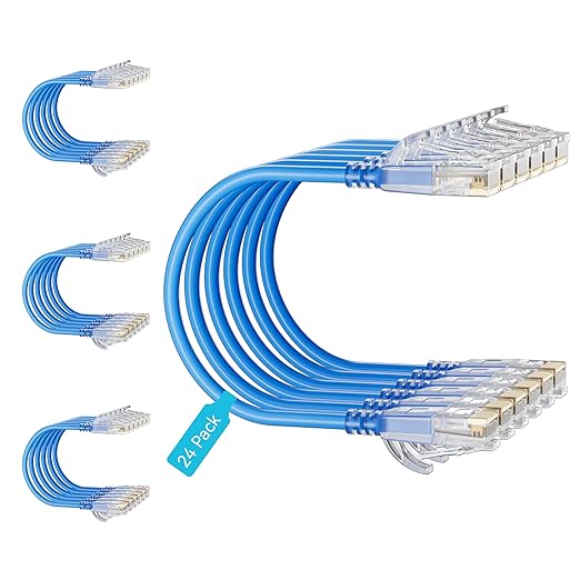 Cat6 Slim Patch Cables 5 Feet 24-Pack Blue, Cat6a Patch Cables 10Gbps 550MHz by Unknown