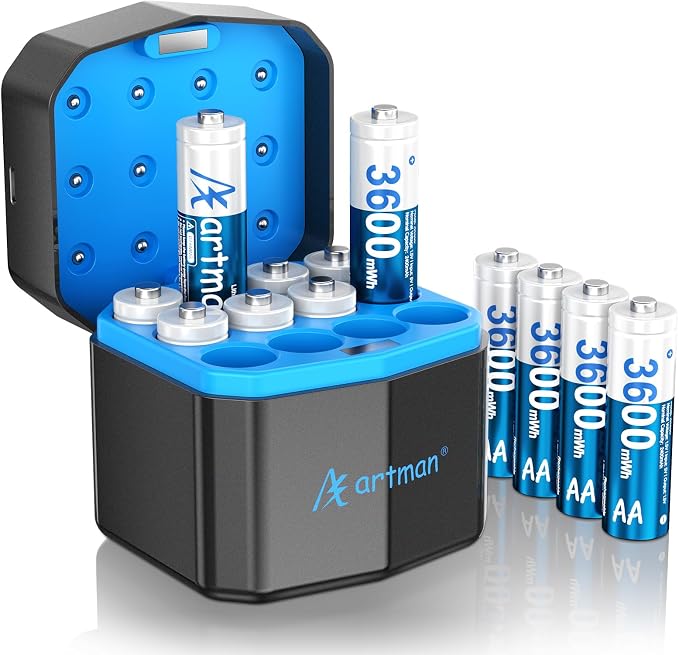 Artman Rechargeable Lithium AA Batteries 12 Pack by Aartman