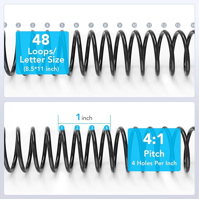 150 Pack Plastic Spiral Binding Coils,1/4", 5/16", 3/8", 1/2", 5/8", 3/4", 4:1 Pitch Multi-Size Pack of 150
