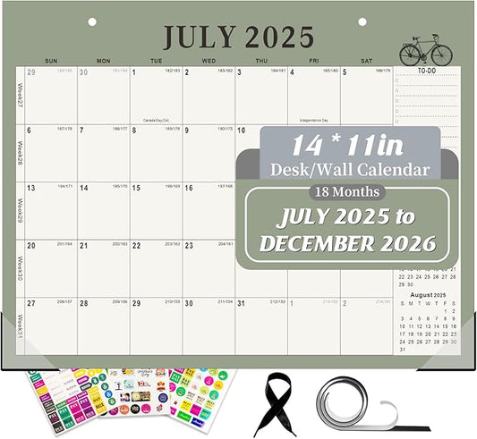 Gannyfer Desk Calendar 2025-2026, Magnetic Calendar for Refrigerator, July 2025-Dec 2026, 18 Monthly Wall/Fridge/Desktop Calendar with Hanging String, Magnetic Stripe, 3 Stickers, for Office, Home or School (14" x 11")