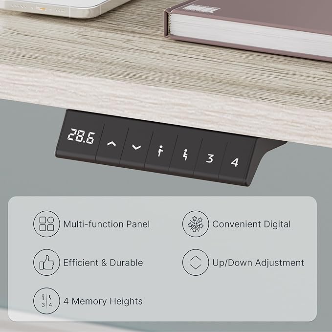 FLEXISPOT EN2 Whole-Piece Standing Desk with Clamp Power Strip, 48 x 30 Electric Stand Up Height Adjustable Desk with Cable Management (White Frame + 48" Gray Wood Grain, 2 Packages)