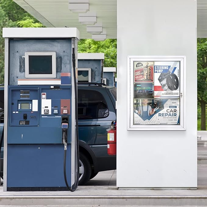 SWANCROWN Enclosed Bulletin Board Grey Felt Displays Boards Weather Resistant Wall Mounted Notice Case,28x20inches