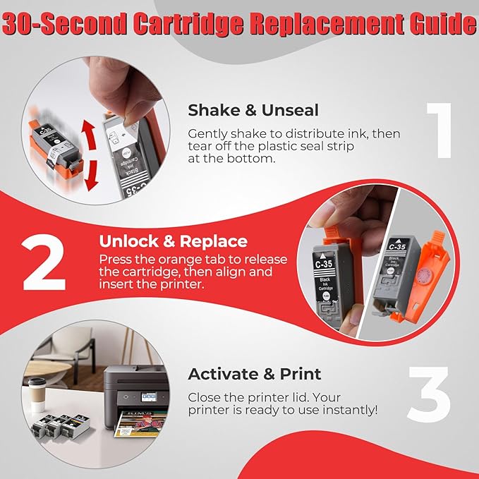 PGI-35 CLI-36 Ink Cartridges PIXMA TR150 PIXMA TR160 PIXMA iP110 PIXMA iP100 Compatible with Canon 35 36 Ink Cartridges Compatible for PIXMA TR150 TR160 iP110 iP100 TR 150 Printers (2-Black, 1-Color)