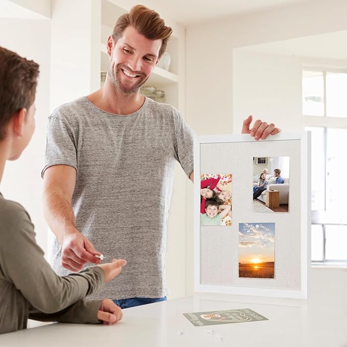 OWLKELA 13.3"x17.7" inch Bulletin Board with Linen, White Wood Style Frame, with 10 Pushpins, Linen Cork Board, Ideal for School, Home & Office