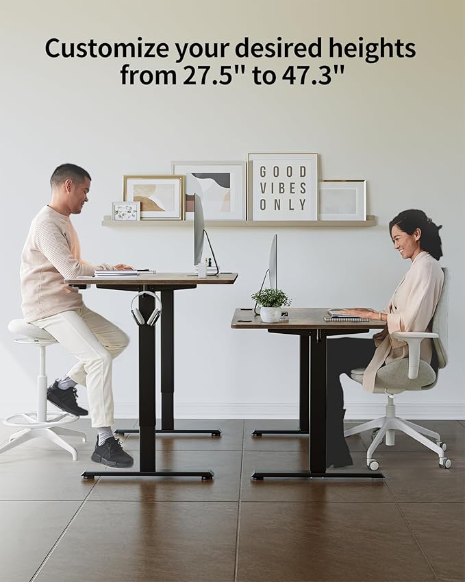 FEZIBO One-Piece Standing Desk Adjustable Height Stand up Home Office Desk, 48x24 Inch Electric Standing Computer Desk, with 4 Memory Presets, Fixable casters, Rustic Brown