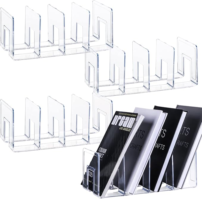 4Pack 4-Section Clear Acrylic Desk File Sorter, Desktop File organizer Purse Handbag divided organizer for Book, Envelopes, Mail, Document, Notebook, Office Supplies (13x5.9x5inch)