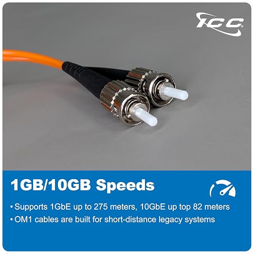 ICC ST to ST Duplex Multimode 62.5/125 Fiber Patch Cable, OFNR Riser, 2.0mm Zip - Image 3