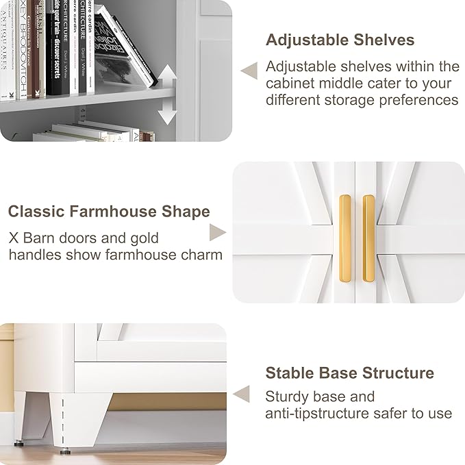 71H Tall Metal Storage Cabinet with 2 Doors and 5 Shelves,Farmhouse Storage Cabinet with Barn Doors,Pantry Storage for Home,Office,Dining Room,Kitchen,Bathroom(White)