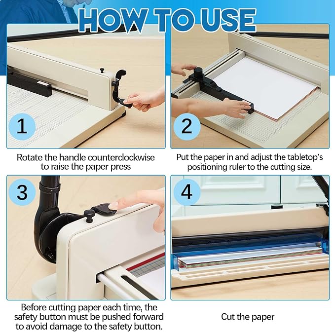 17 Inch A3 Guillotine Paper Cutter Heavy Duty Paper Cutter 400 Sheet Capacity Stack Cards Trimmer Steel Slicer with Metal Base for Cards Leather Office Home School (White)