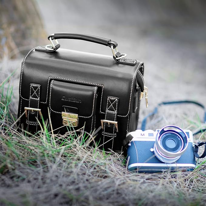 Cwatcun Leather Camera Bag Compact Shoulder Bag - Image 8