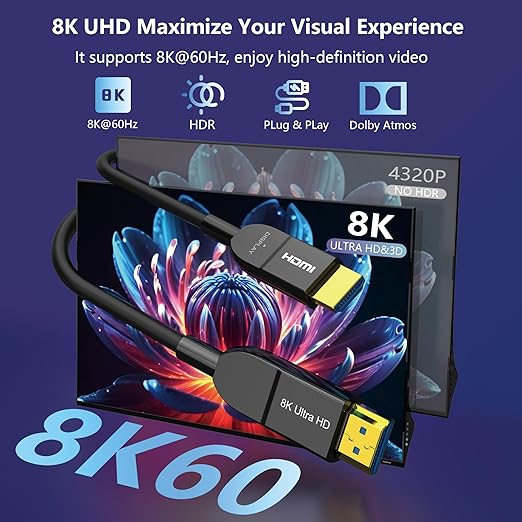 8K Fiber Optic HDMI Cable 30FT, Long Active HDMI 2.1 Cable 48Gbps Ultra High - Image 2