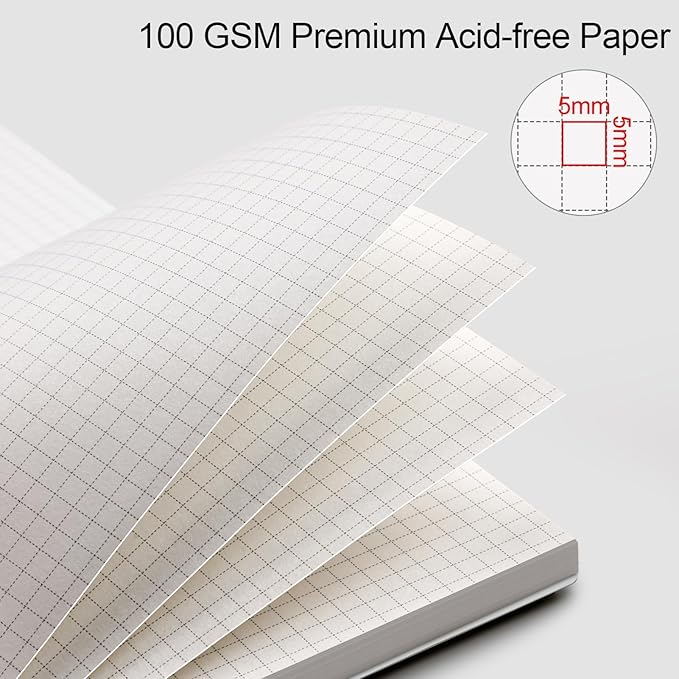 AHGXG Graph Paper Notebook - Spiral Notebook Journal 7.6" x 10", B5 Large Graph Notebook, 140 Pages, 100 gsm Thick Grid Paper, Waterproof Plastic Cover, for School Writing Engineering, Transparent