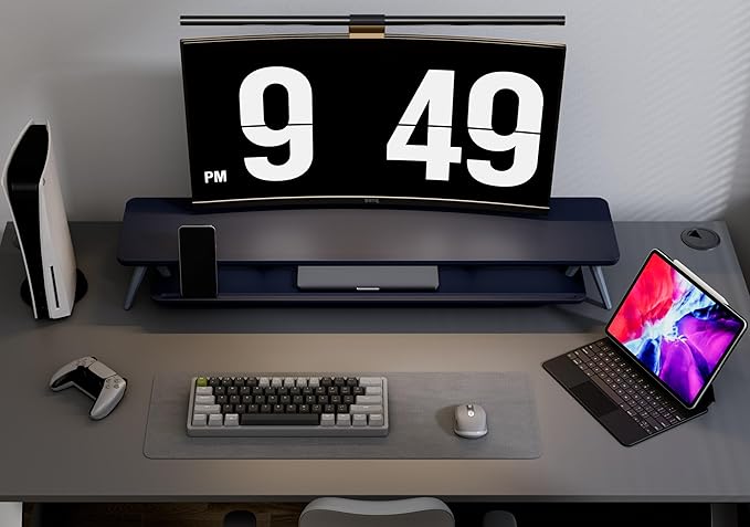 Fenge Dual Monitor Stand, Monitor Stands Riser for 2 monitors, 42.5 Inch Wood Desk Shelf with Storage Organizer and Cable Management for Office Desk Accessories