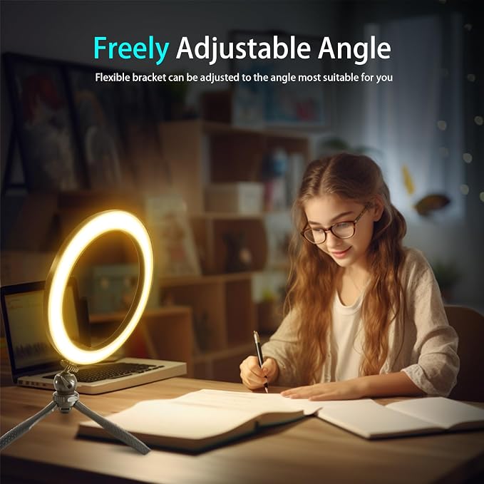 10" Desk Ring Light with Stable Tripod & Interchangeable Makeup Mirror/Phone - Image 3