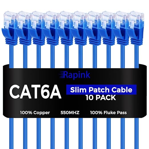 Rapink Patch Cables Cat6a 3ft Slim, Cat6a Ethernet Patch Cable 10G Support by Rapink