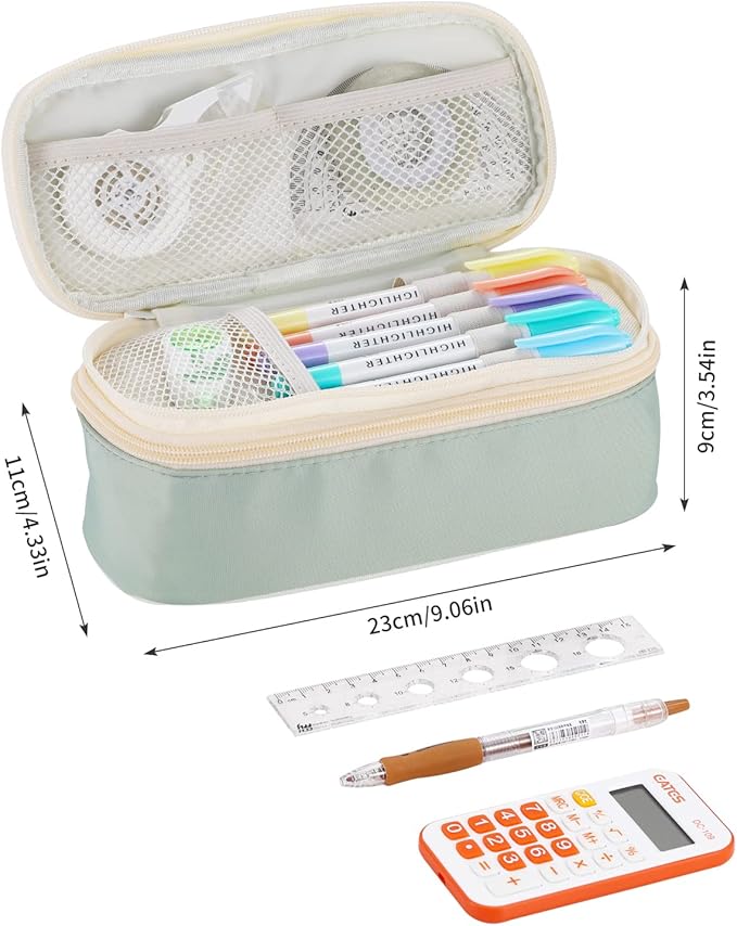 Big Pencil Case Large Capacity Pencil Bag with Zipper Pencil Pouch for Girls Boys Kids Adults Stationery Pencil Pen Case Organizer for School Office Green