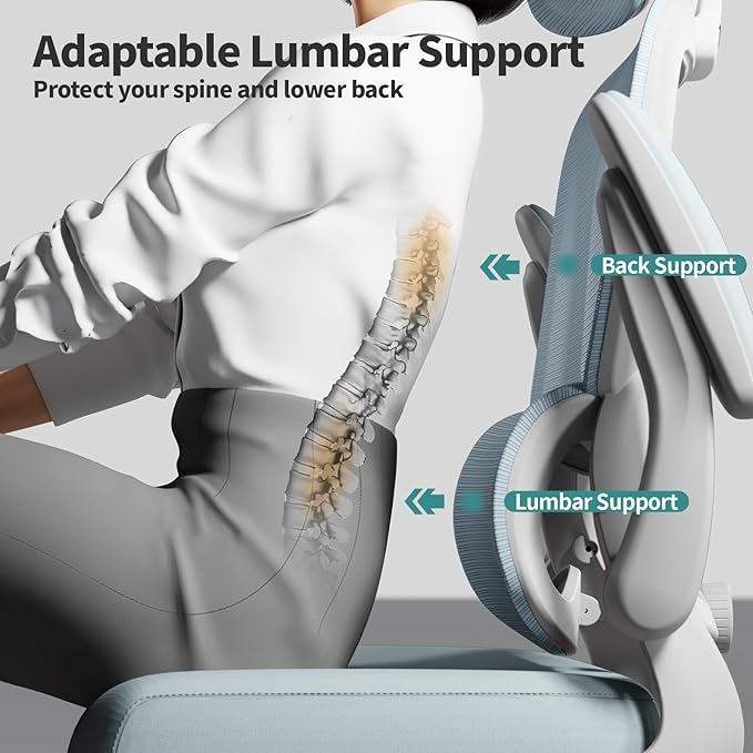 TRALT Office Chair Ergonomic Desk Chair, 330 LBS Home Mesh Office Desk Chairs with Wheels, Comfortable Gaming Chair, High Back Office Chair for Long Hours (Blue)