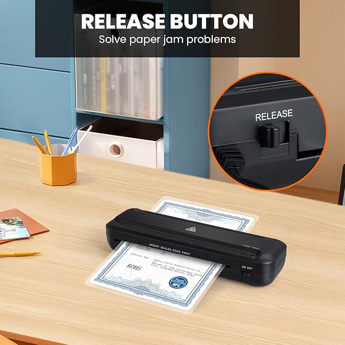 CAREGY 9-Inch Thermal Laminator Machine for Documents and Photos, Easy to Use for Office, School, Business and Home- Black