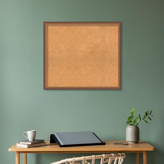 Amanti Art Natural Cork Board for Wall, 28x32 Vision Board with Bronze Frame, Large Corkboard Office Decor for Home Organization, Modern Corkboard Pinboard to Display Items for Home Organization in
