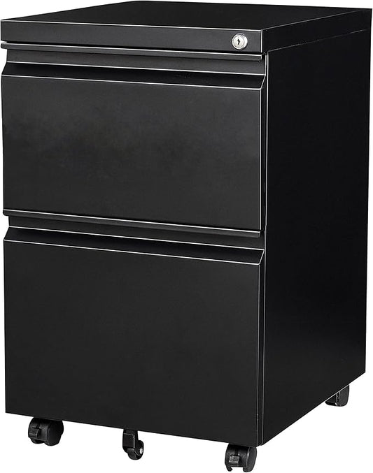 SISESOL 2 Drawer File Cabinet on Wheels,Metal Filing Cabinet with Lock,Black Rolling File Cabinets with Casters,Under Desk Office Cabinets for Home Office,Fit A4/Letter/Legal,Easy Assembly