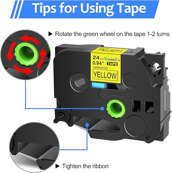 6PK 24mm Yellow Label Tape Compatible for Brother P-Touch Label Maker Tape TZe-651 1 Inch TZe TZ Tape TZ-651 TZe651 24mm 0.94'' Laminated Black on Yellow for PT-D600 D610BT P710BT P750W