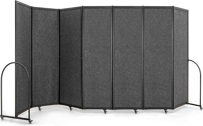 Folding Room Partition,Privacy Room Screen with Arms,Office Dividers Partition Wall,14'3"L* 6'7"H,Dark Grey