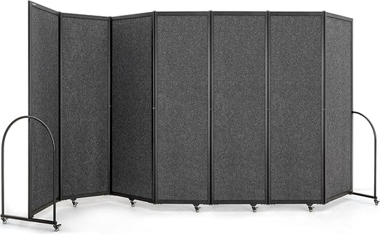 Folding Room Partition,Privacy Room Screen with Arms,Office Dividers Partition Wall,14'3"L* 6'7"H,Dark Grey