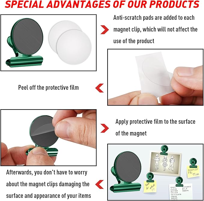 FINDMAG 12 Pack Magnetic Clips for Picture Hanging and Photo Display, Heavy Duty Scratch-Free Magnets for Refrigerator, Whiteboard, Fridge, Kitchen, Office, School, Classroom, Green.