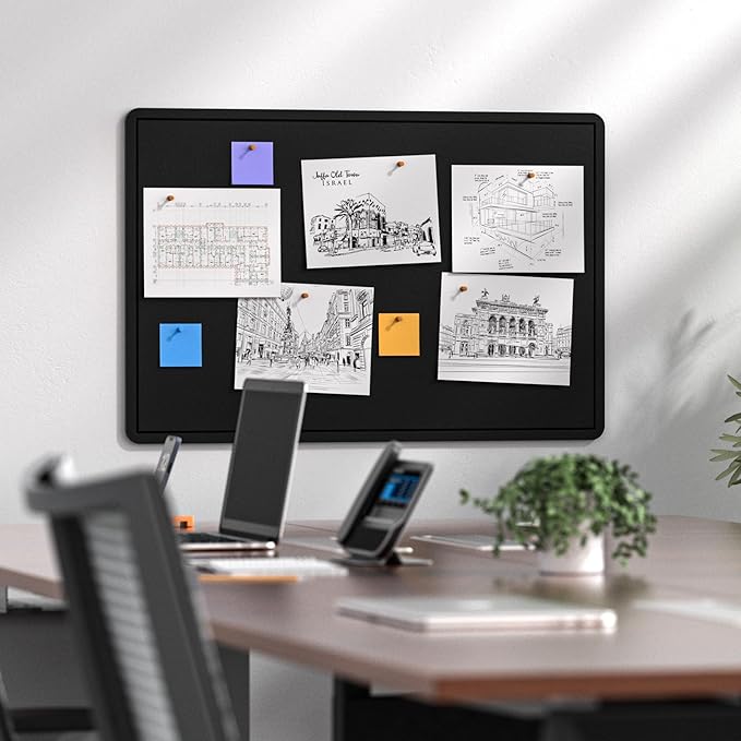 MaxGear Large Bulletin Board 36" x 24", Foldable Felt Board Vision Board Supplies, Cork Board for Office, Home, School, Small Pin Boards for Walls Decorative Display Board Black