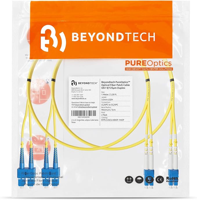BEYONDTECH 1m LC to SC Fiber Patch Cable – UPC Single-Mode Duplex Fiber Optic - Image 7
