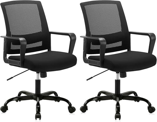 CLATINA Ergonomic Rolling Mesh Desk Chair with Executive Lumbar Support and Adjustable Swivel Design for Home Office Computer Black 2 Pack