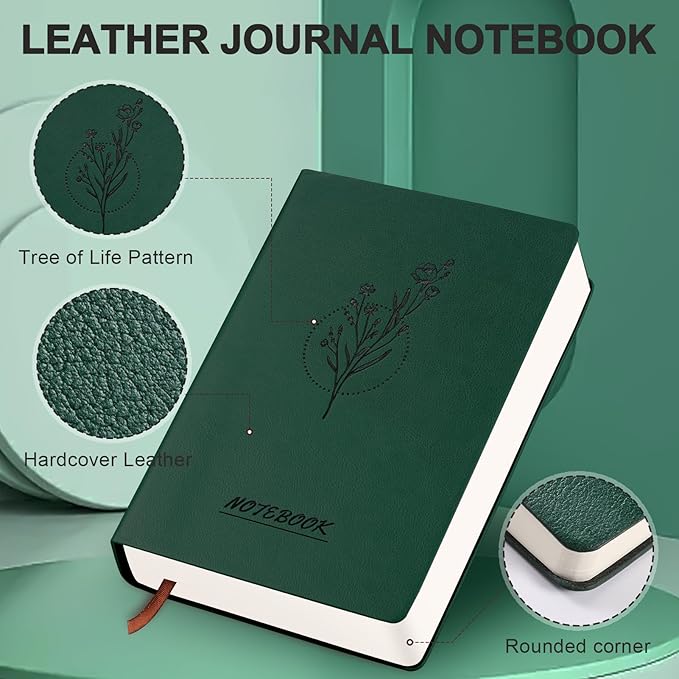 Aesthetic Lined Journal Notebook for Women,300 Pages Softcover Leather Lined Journal Notebook,300 Pages Daily Journal, College Ruled Notebook for Work School, Note Taking 5.75''X8.38'' Green