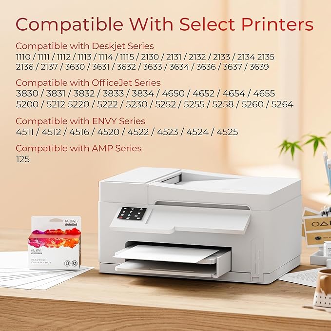 ejet 63XL Ink Cartridge Combo Pack Replacement for HP 63 Ink 63XL Ink Cartridges Black and Color for OfficeJet 3830 4650 5255 5258 4655 4652 3833 Envy 4520 4512 DeskJet 1112 3630 (1 Black,1 Tri-Color)