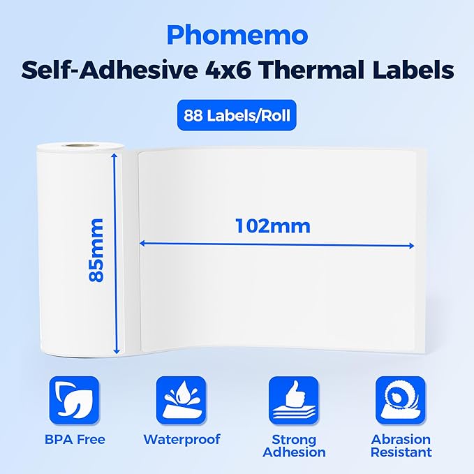 80PCs Phomemo Thermal Labels, 3.3 x 4 Shipping Label Compatible with 241-BT, M421 Label Printer