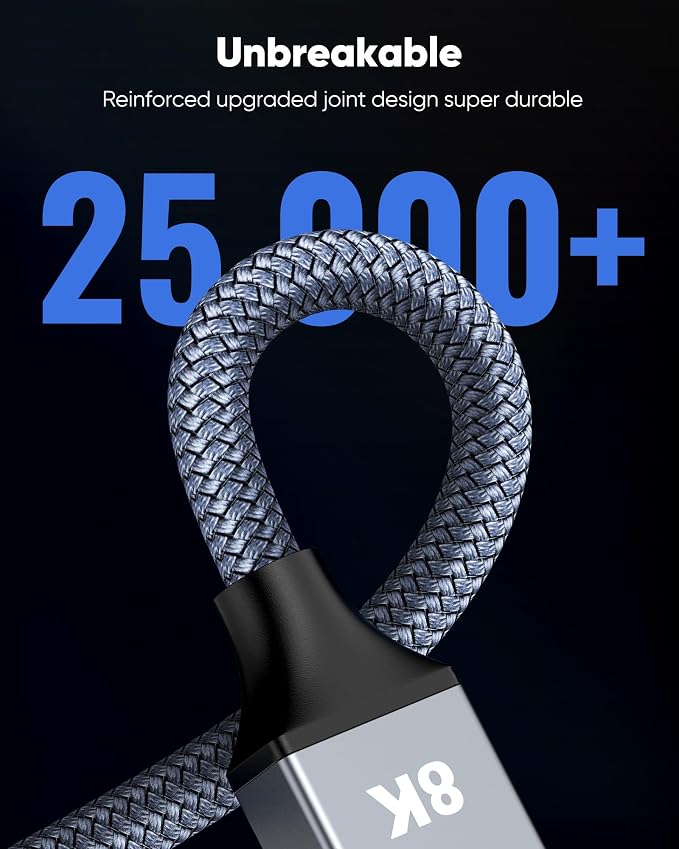 Capshi 10ft 8K 4K@120Hz HDMI Cable 2.1, 48Gbps High Speed Cord - Image 8