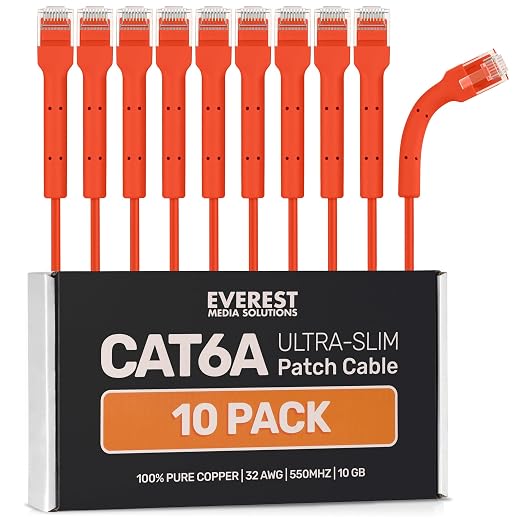 Everest Ultra Slim Cat6a Ethernet Patch Cables 0.5ft Orange by EverestMediaSolutions