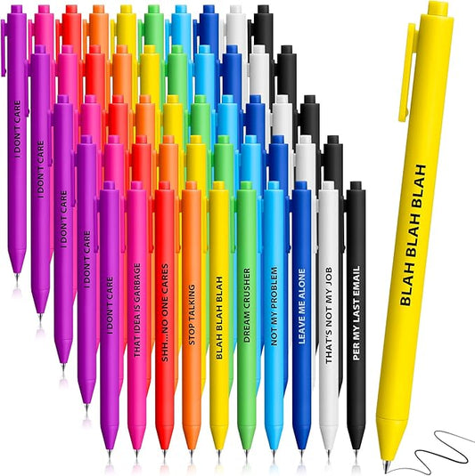 Epakh 50 Pcs Funny Pens Inspirational School Pens Bulk Positive Motivational Quotes on Ballpoint, Black Ink Pen for Adults Back to Schools Gift from Teacher(Optimisti,Bright Colors)